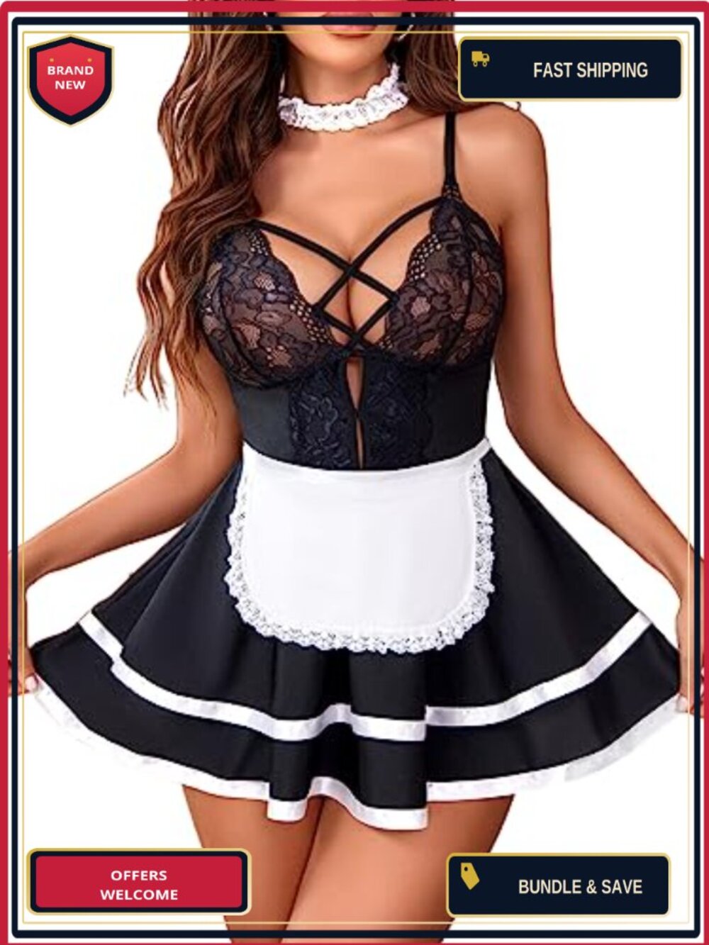 Avidlove Maid Lingerie Set Babydoll Costume with Apron & Thong